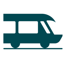 A dark green graphic style icon of a train on a track