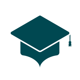 A dark green graphic style icon of a mortarboard cap that you would wear at a graduation 
