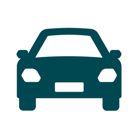 A dark green graphic style icon of a car